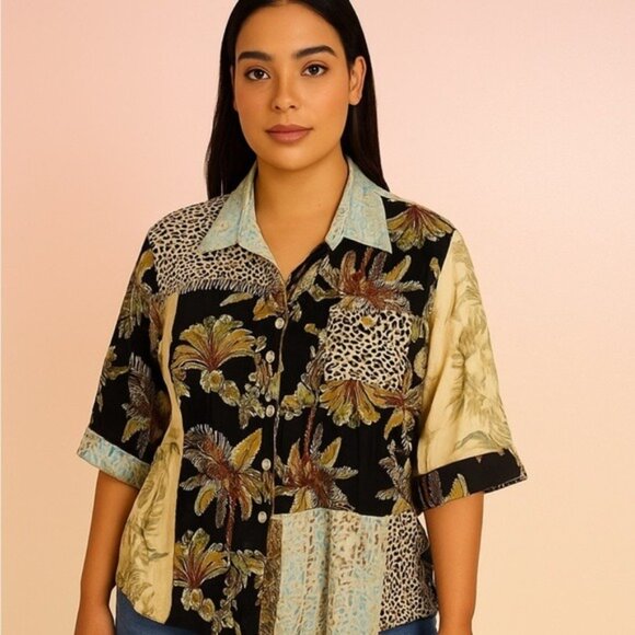 Vintage Faith Patchwork Beaded Art-to-Wear Blouse Shacket Size XL - Picture 2 of 11